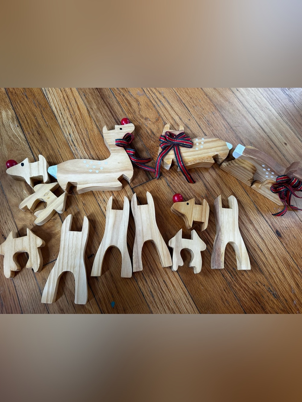 90s Vintage Berkeley Designs Wooden Reindeer Puzzle Christmas Figurine Set Decor